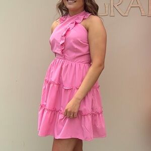 Pink backless cross cross neck summer dress.  Size Small.  Worn once